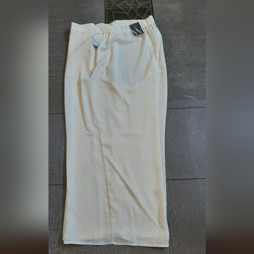 🆕️ 2x Worthington Cream-Tone Wide Leg Pull On Pants with Elastic Waist